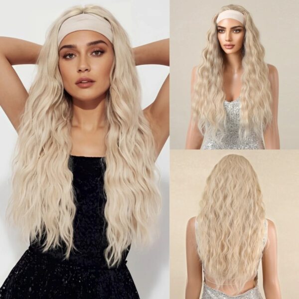 Long Loose Wavy Synthetic Headband Wigs Blonde Curly Cosplay Party Lolita Fake Hair Heat Resistant Fiber Headband Wigs for Women