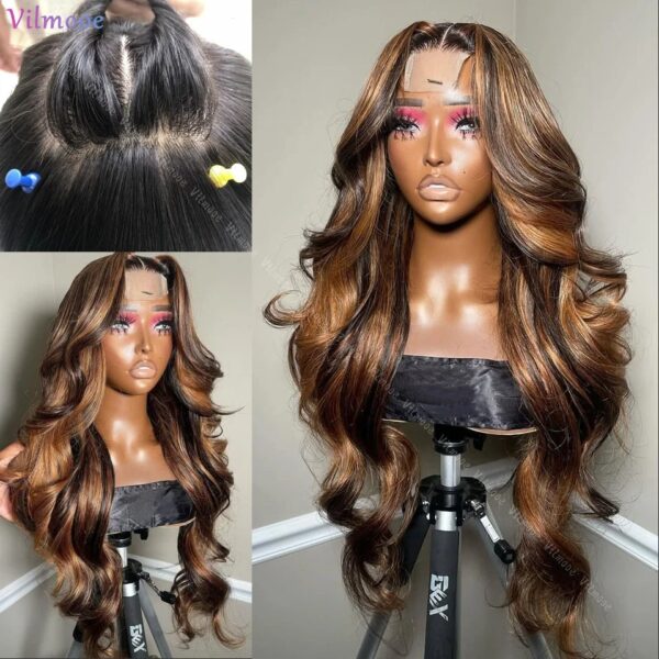 Ombre Brown Body Wave 5x5 Silk Base Glueless Soft Jewish Human Hair Wig With Baby Hair HD Lace European Hair Preplucke