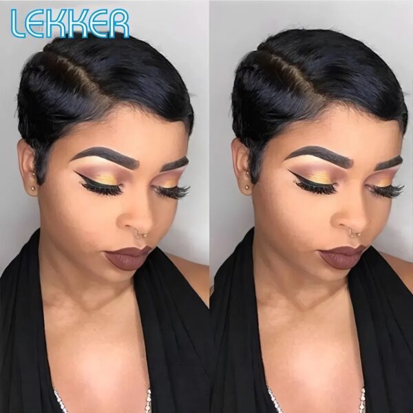 Short Pixie Cut Straight Bob 100% Human Hair Wigs With Bangs For Women Brazilian Remy Hair Natural Brown Colored Wigs