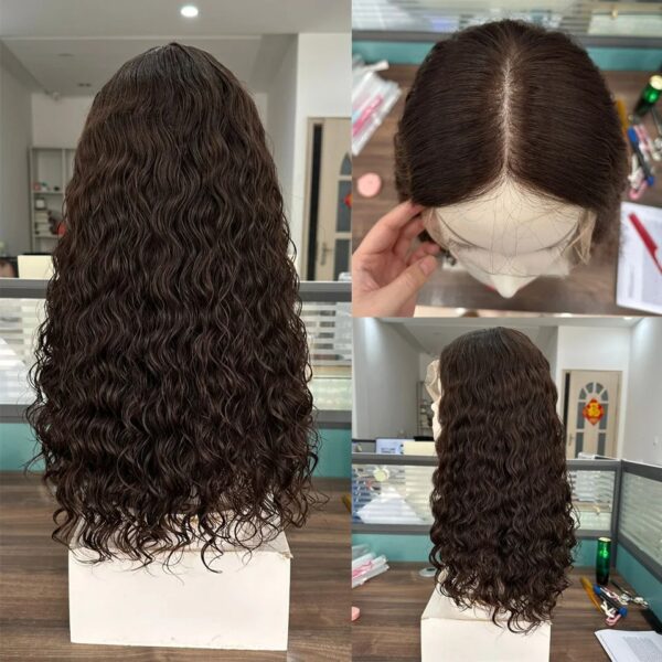 Long Curly Human Hair Lace Top Wigs Middle Part Virigin Hair Deep Curly Lace Kosher Wigs For Women Natural Hairline Brown Wigs