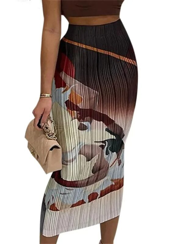Printed Pleated Slim Autumn and Winter Elastic Waist Long Skirt European Long Hoodies Sweatshirt Coat Zip Up Outerwears