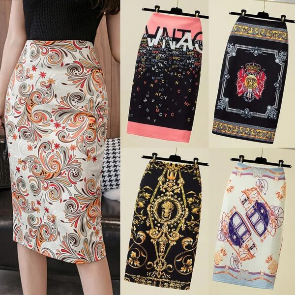 Skirts For Women Vintage Flower Print Bodycon Pencil Skirt Slim Midi Sexy Elegant Bag Hip Bandage Kawaii Lolita Short Saias