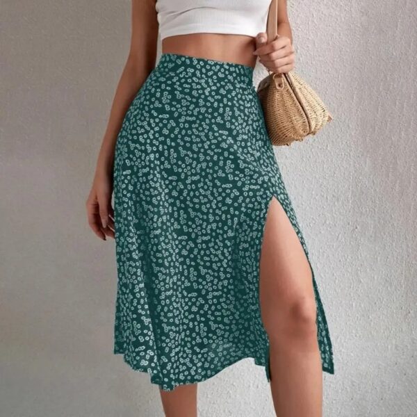 Women Summer Skirt Slit A-line High Waist Floral Print Loose Dress-up Elegant Breathable Lady Midi Skirt Female Clothes