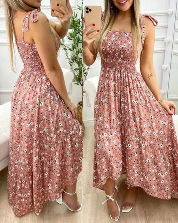 Summer Spaghetti Strap Floral Print Maxi Dress For Women Casual Elegant Chest Wrap Long Woman Beach Dress Holiday - Image 2