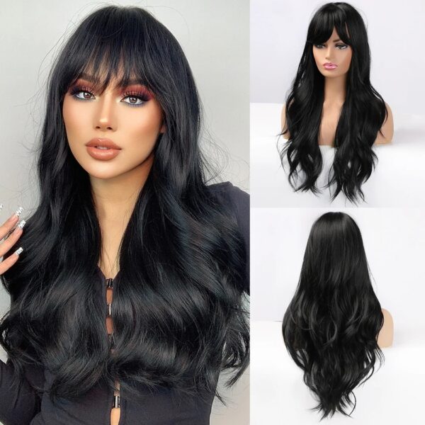Ombre Brown Blonde Long Straight Synthetic Wigs with Bangs Cosplay Wig for Women High Temperature Natural Fake Hair - Image 6