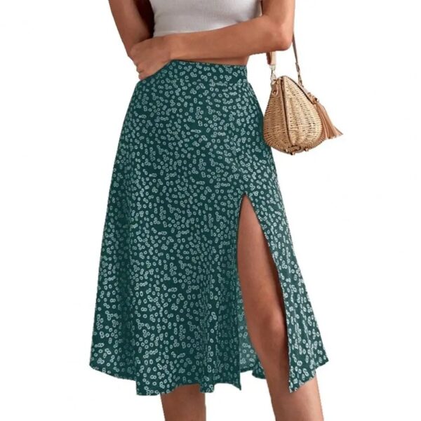 Women Summer Skirt Slit A-line High Waist Floral Print Loose Dress-up Elegant Breathable Lady Midi Skirt Female Clothes - Image 5