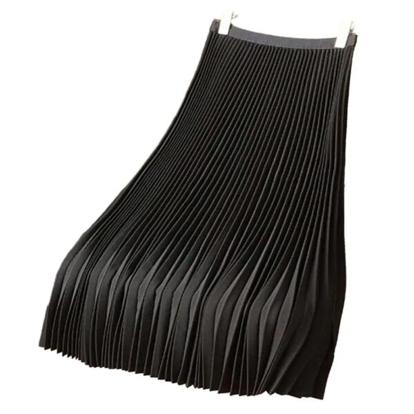 Women Vintage Midi Skirt Wide Elastic Waistband High Waist Pleated A-Line Skirt Solid Color Smooth Satin Long Skirt - Image 5
