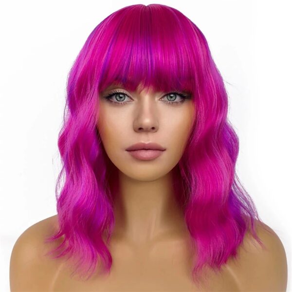 Synthetic Hair Women Pink BOB Wigs Short Curly Heat Resistant Party Wig - Image 6
