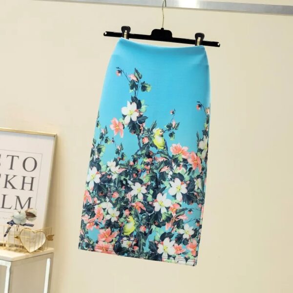 Skirts For Women Vintage Flower Print Bodycon Pencil Skirt Slim Midi Sexy Elegant Bag Hip Bandage Kawaii Lolita Short Saias - Image 9