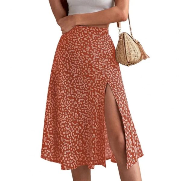 Women Summer Skirt Slit A-line High Waist Floral Print Loose Dress-up Elegant Breathable Lady Midi Skirt Female Clothes - Image 6