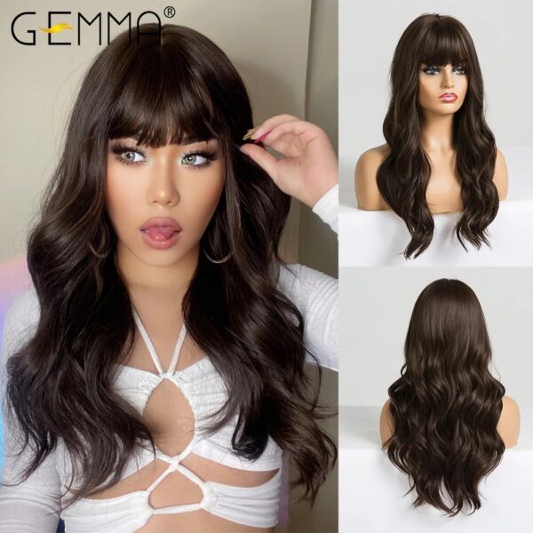 Ombre Brown Blonde Long Straight Synthetic Wigs with Bangs Cosplay Wig for Women High Temperature Natural Fake Hair - Image 8