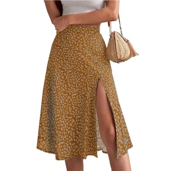 Women Summer Skirt Slit A-line High Waist Floral Print Loose Dress-up Elegant Breathable Lady Midi Skirt Female Clothes - Image 7