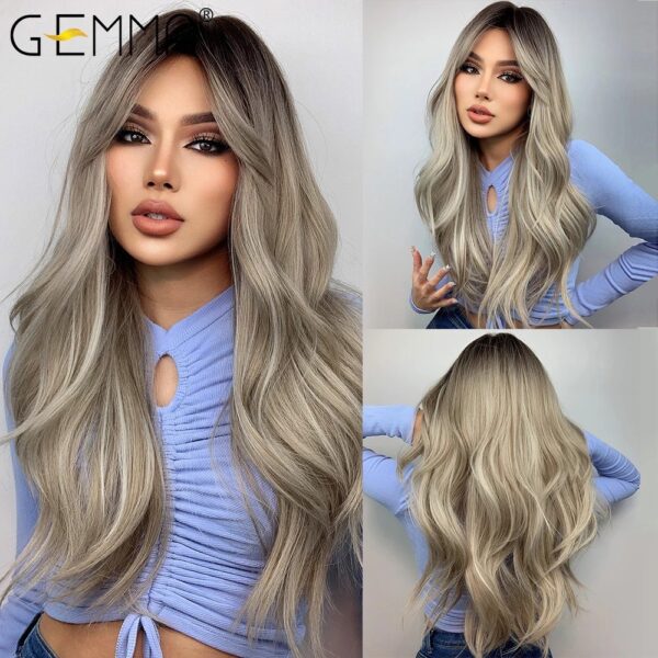 Ombre Brown Blonde Long Straight Synthetic Wigs with Bangs Cosplay Wig for Women High Temperature Natural Fake Hair - Image 13