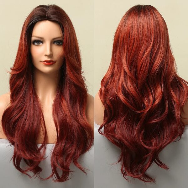 Ombre Brown Blonde Long Straight Synthetic Wigs with Bangs Cosplay Wig for Women High Temperature Natural Fake Hair - Image 14