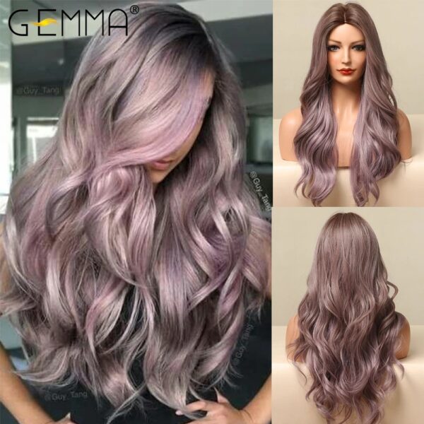 Ombre Brown Blonde Long Straight Synthetic Wigs with Bangs Cosplay Wig for Women High Temperature Natural Fake Hair - Image 15