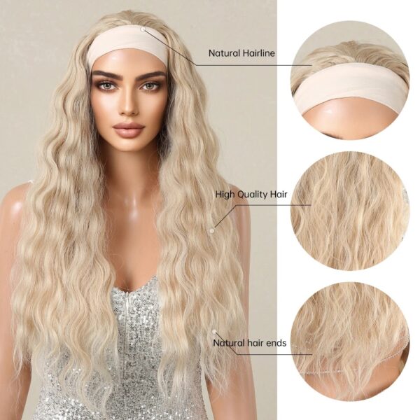 Long Loose Wavy Synthetic Headband Wigs Blonde Curly Cosplay Party Lolita Fake Hair Heat Resistant Fiber Headband Wigs for Women - Image 2