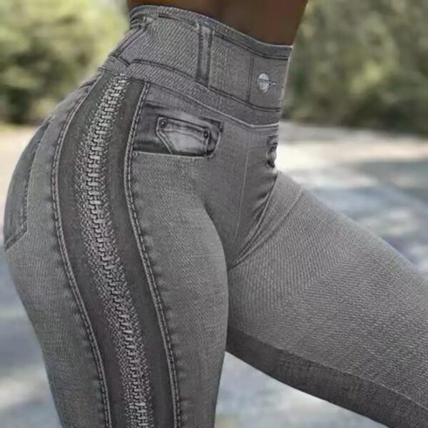 Women Sexy Tight Trousers Casual Pants Gym Tight Pants Sports Trousers Skinny Imitation Jeans Leggings High Waist Elastic Pants - Image 2
