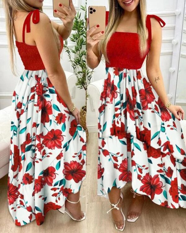 Summer Spaghetti Strap Floral Print Maxi Dress For Women Casual Elegant Chest Wrap Long Woman Beach Dress Holiday