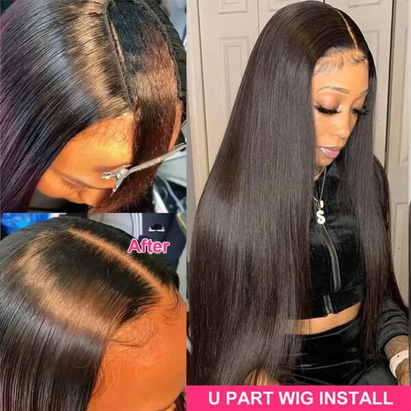 U Part Straight Wigs Human Hair No Leave Out 30 inches Glueless Wig Brazilian Hair Straight U Part Wig Natural Color - Image 2