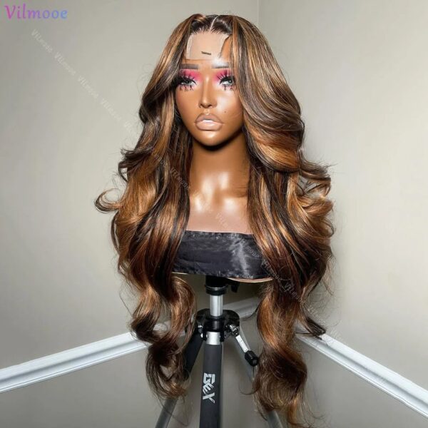 Ombre Brown Body Wave 5x5 Silk Base Glueless Soft Jewish Human Hair Wig With Baby Hair HD Lace European Hair Preplucke - Image 2