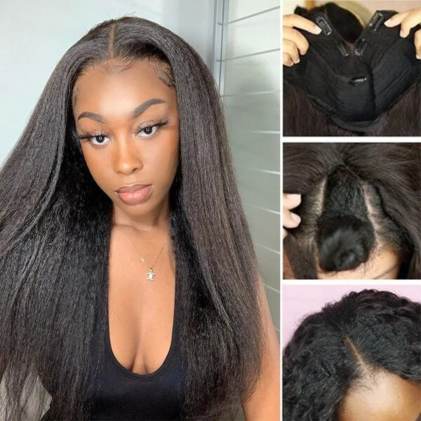 Straight U V Part Wig Human Hair No Leave Out U Part Brazilian Yaki Straight Machine Made Human Hair Wigs For Women Virgin - Image 2