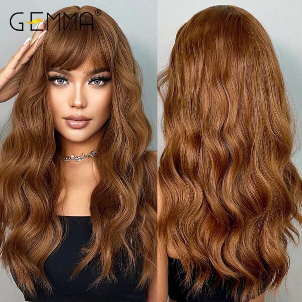Ombre Brown Blonde Long Straight Synthetic Wigs with Bangs Cosplay Wig for Women High Temperature Natural Fake Hair - Image 16
