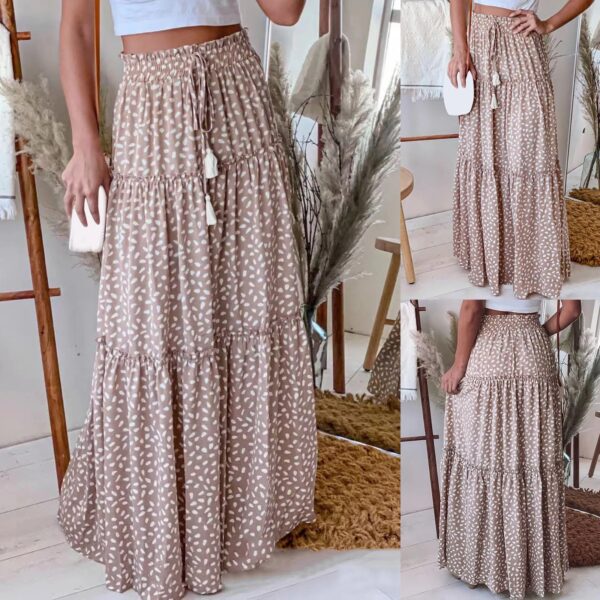 Ladies Elastic Waist Pleated Hem Temperament Mid Waist Bag Hip Mid Skirt Pleated Denim Skirt