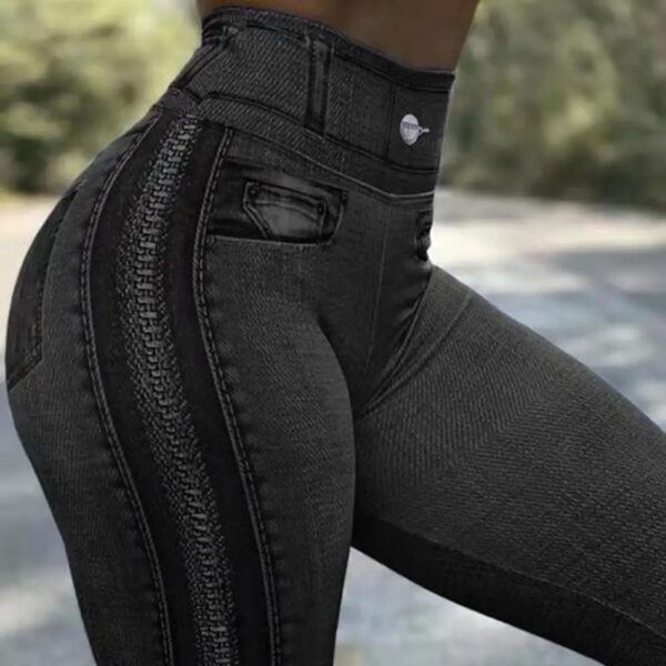 Women Sexy Tight Trousers Casual Pants Gym Tight Pants Sports Trousers Skinny Imitation Jeans Leggings High Waist Elastic Pants - Image 3