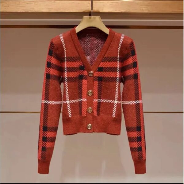 Slim Striped Sweaters V-neck Short Style Knitted Cardigan Women Fashion Vintage Soft Wool Knitwear Tops - Image 3