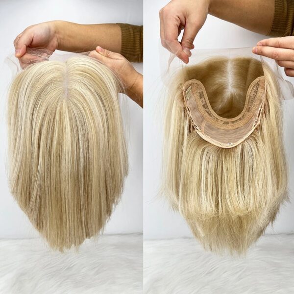 Swiss Lace Jewish Wigs Ash Blonde Balayage European Virgin Human Hair Lace Front Wig Highlight Single Knot Lace Wig Baby Hai - Image 2