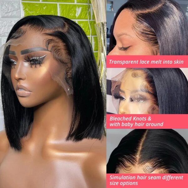 Lace Front Wig Human Hair Straight 180% Full Density 13x4 HD Transparent Lace Frontal Wigs bob hair lace front wig For Women - Image 3