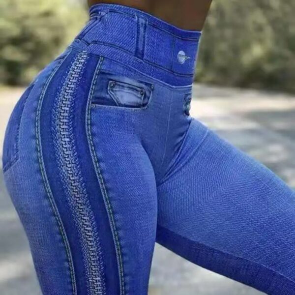 Women Sexy Tight Trousers Casual Pants Gym Tight Pants Sports Trousers Skinny Imitation Jeans Leggings High Waist Elastic Pants - Image 4