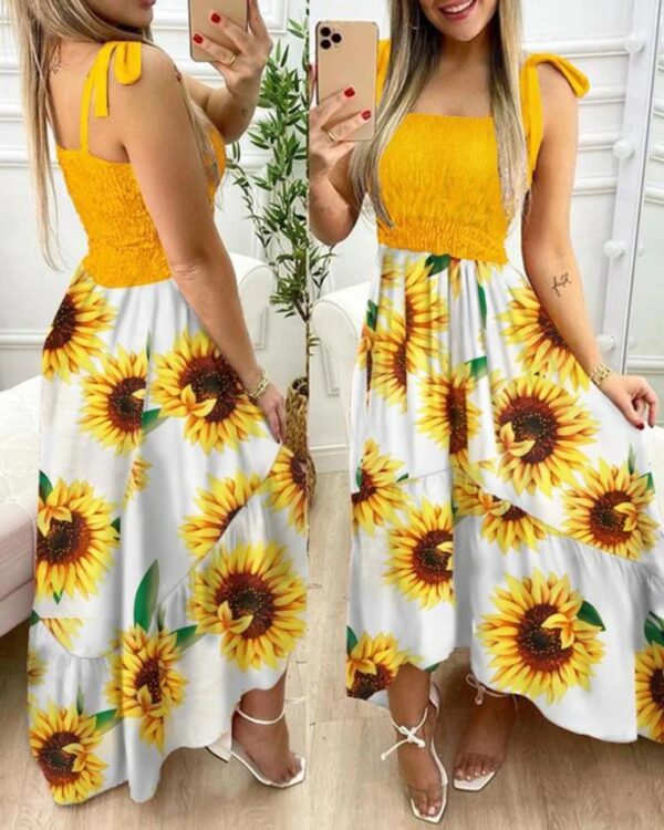 Summer Spaghetti Strap Floral Print Maxi Dress For Women Casual Elegant Chest Wrap Long Woman Beach Dress Holiday - Image 3