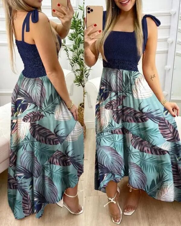 Summer Spaghetti Strap Floral Print Maxi Dress For Women Casual Elegant Chest Wrap Long Woman Beach Dress Holiday - Image 4