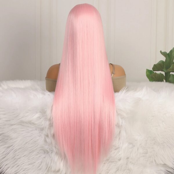 Long Straight Pink Red Color 13X4 HD Lace Frontal Wig For Black Women Synthetic Soft Preplucked Bleach Knots Cosplay Daily Party - Image 3