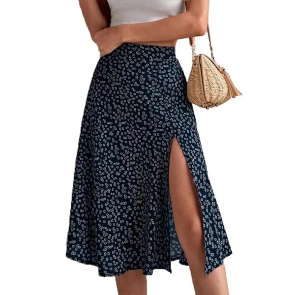 Women Summer Skirt Slit A-line High Waist Floral Print Loose Dress-up Elegant Breathable Lady Midi Skirt Female Clothes - Image 2