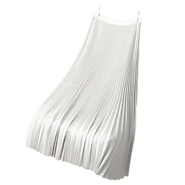 Women Vintage Midi Skirt Wide Elastic Waistband High Waist Pleated A-Line Skirt Solid Color Smooth Satin Long Skirt - Image 2