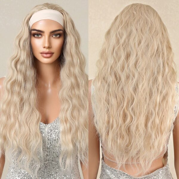 Long Loose Wavy Synthetic Headband Wigs Blonde Curly Cosplay Party Lolita Fake Hair Heat Resistant Fiber Headband Wigs for Women - Image 4