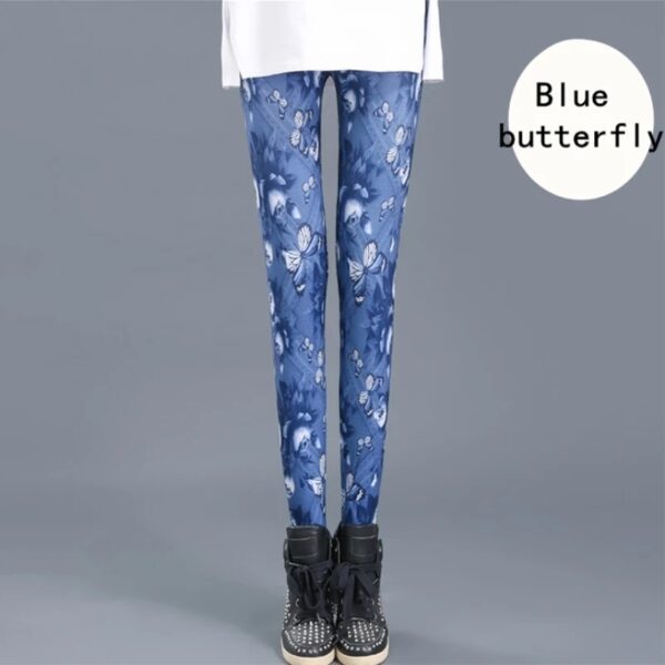 Women Leggings Print High Elastic Skinny Fitness Legging Spring Summer Buterfly Women Sexy Jegging Denim Push Up Pants - Image 2