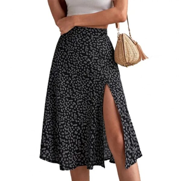 Women Summer Skirt Slit A-line High Waist Floral Print Loose Dress-up Elegant Breathable Lady Midi Skirt Female Clothes - Image 3