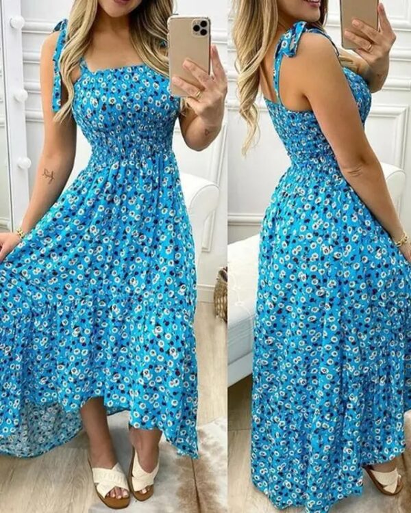 Summer Spaghetti Strap Floral Print Maxi Dress For Women Casual Elegant Chest Wrap Long Woman Beach Dress Holiday - Image 5