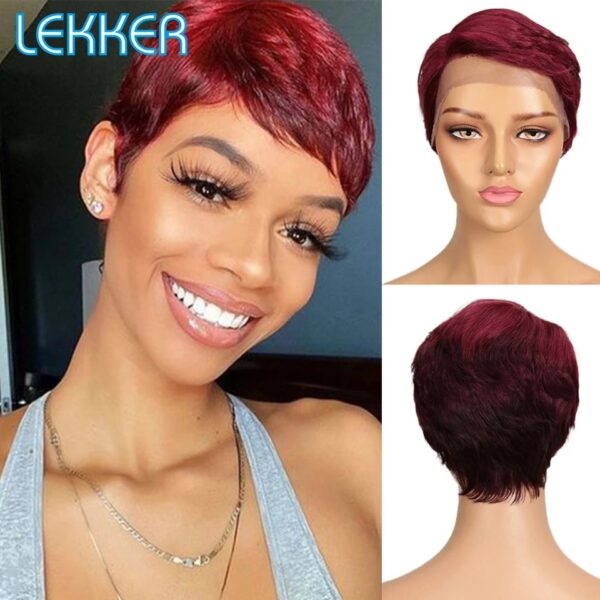 Short Pixie Cut Straight Bob 100% Human Hair Wigs With Bangs For Women Brazilian Remy Hair Natural Brown Colored Wigs - Image 3