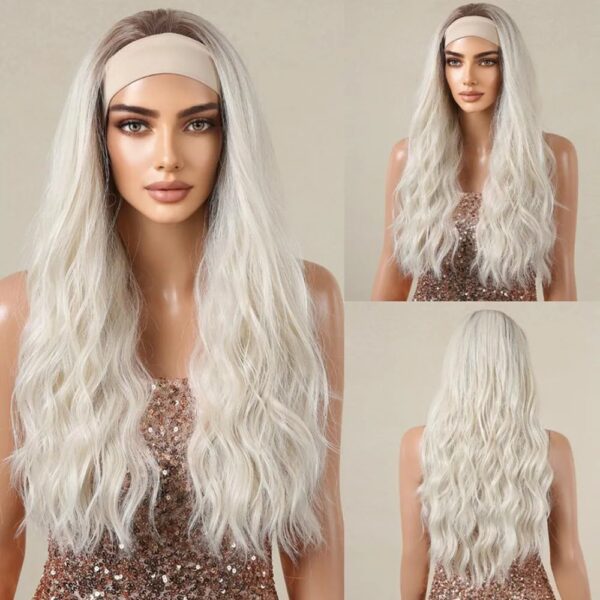 Long Loose Wavy Synthetic Headband Wigs Blonde Curly Cosplay Party Lolita Fake Hair Heat Resistant Fiber Headband Wigs for Women - Image 5