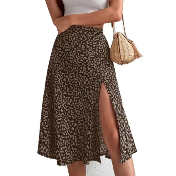 Women Summer Skirt Slit A-line High Waist Floral Print Loose Dress-up Elegant Breathable Lady Midi Skirt Female Clothes - Image 4