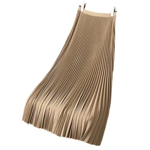 Women Vintage Midi Skirt Wide Elastic Waistband High Waist Pleated A-Line Skirt Solid Color Smooth Satin Long Skirt - Image 4