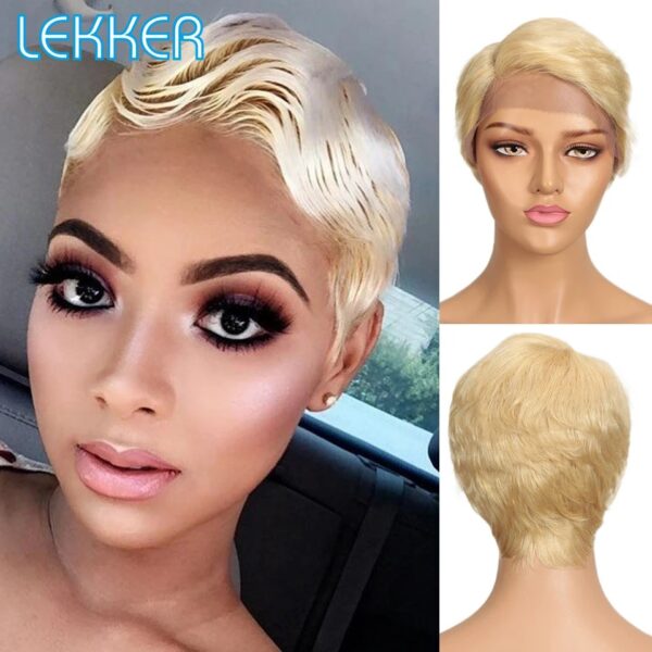 Short Pixie Cut Straight Bob 100% Human Hair Wigs With Bangs For Women Brazilian Remy Hair Natural Brown Colored Wigs - Image 4