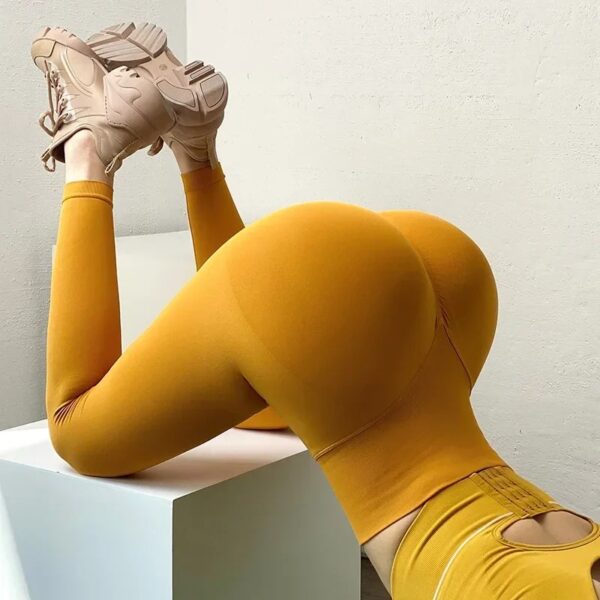 Women Seamless Slim Tights High Waist Solid Leggings Fitness Yoga Elastic Leggings Push Up Butt Knit Fashion Gym Workout Pants - Image 4