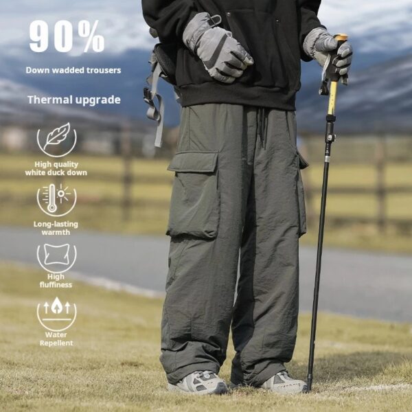 Down Pants For Men Winter Thick Warm Casual Cargo Pants Outdoor Waterproof Hike Mountaineering Pants