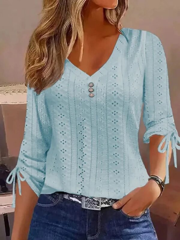 Spring Autumn Fashion Women Blouses Shirts For Women Casual V Neck Long Sleeve Shirt