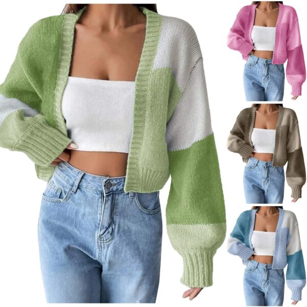 Women Long Sleeve Knit Cropped Cardigan Sweaters Casual Drop Shoulder Short Sweater Soft Open Front Cardigan Autumn Winter